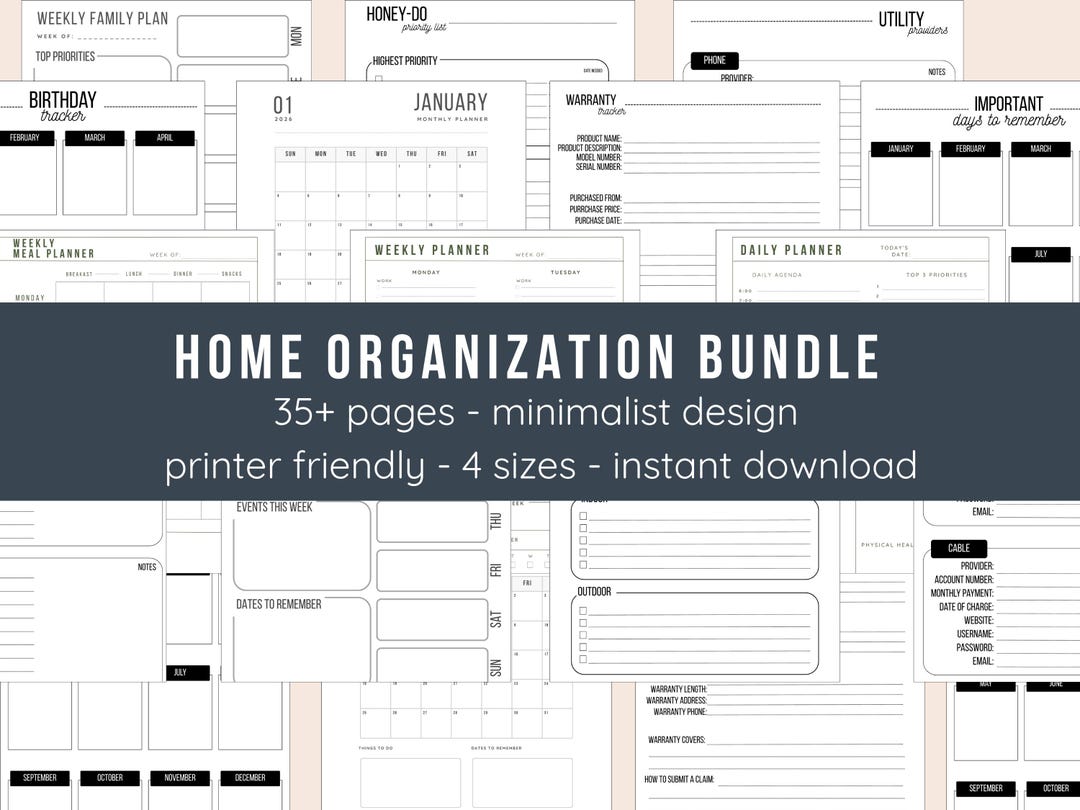 Home Organization Bundle: 35+ Printable Planners and Trackers for A5, A4, Letter &amp; Happy Planner ...