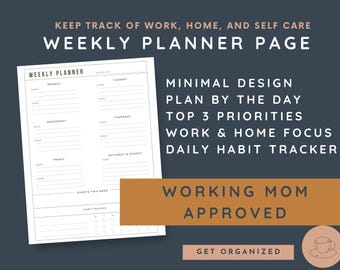 Planificador semanal minimalista para madres trabajadoras: herramienta imprimible para organizar el hogar y el trabajo