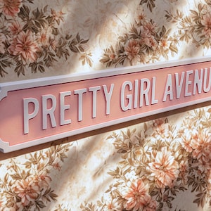 Pink Wooden Pretty Girl Avenue Sign: Vintage Style Bedroom Decor
