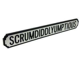 Scrumdiddlyumptious | Vintage-style Street Sign, Wooden Kitchen Decor