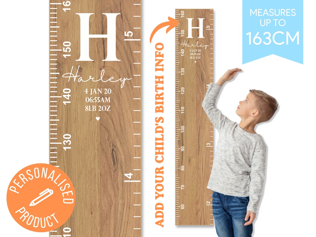 PERSONALISED Children's HEIGHT Chart Ruler Name New Birth Details ...