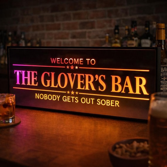 Personalised LED Neon Bar Sign - Custom Home Bar Mirror