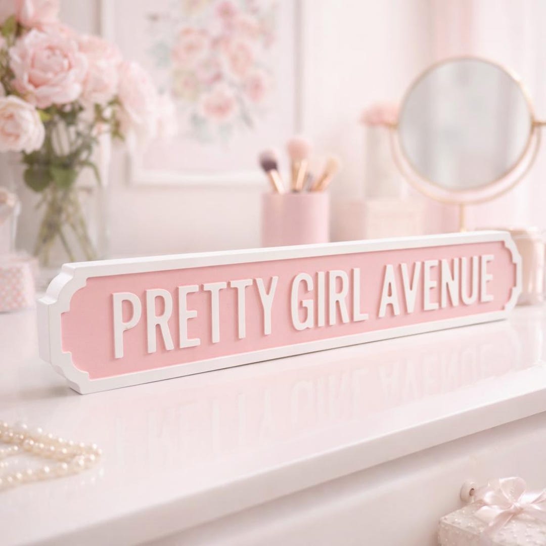 Pink Wooden Pretty Girl Avenue Sign: Vintage Style Bedroom Decor - Etsy UK