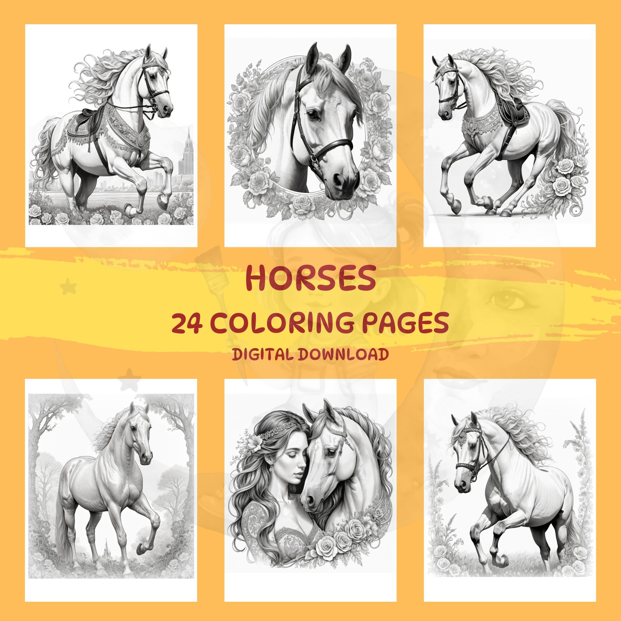 24 Horse Coloring Pages for Adults,horse Coloring Bundle,printable