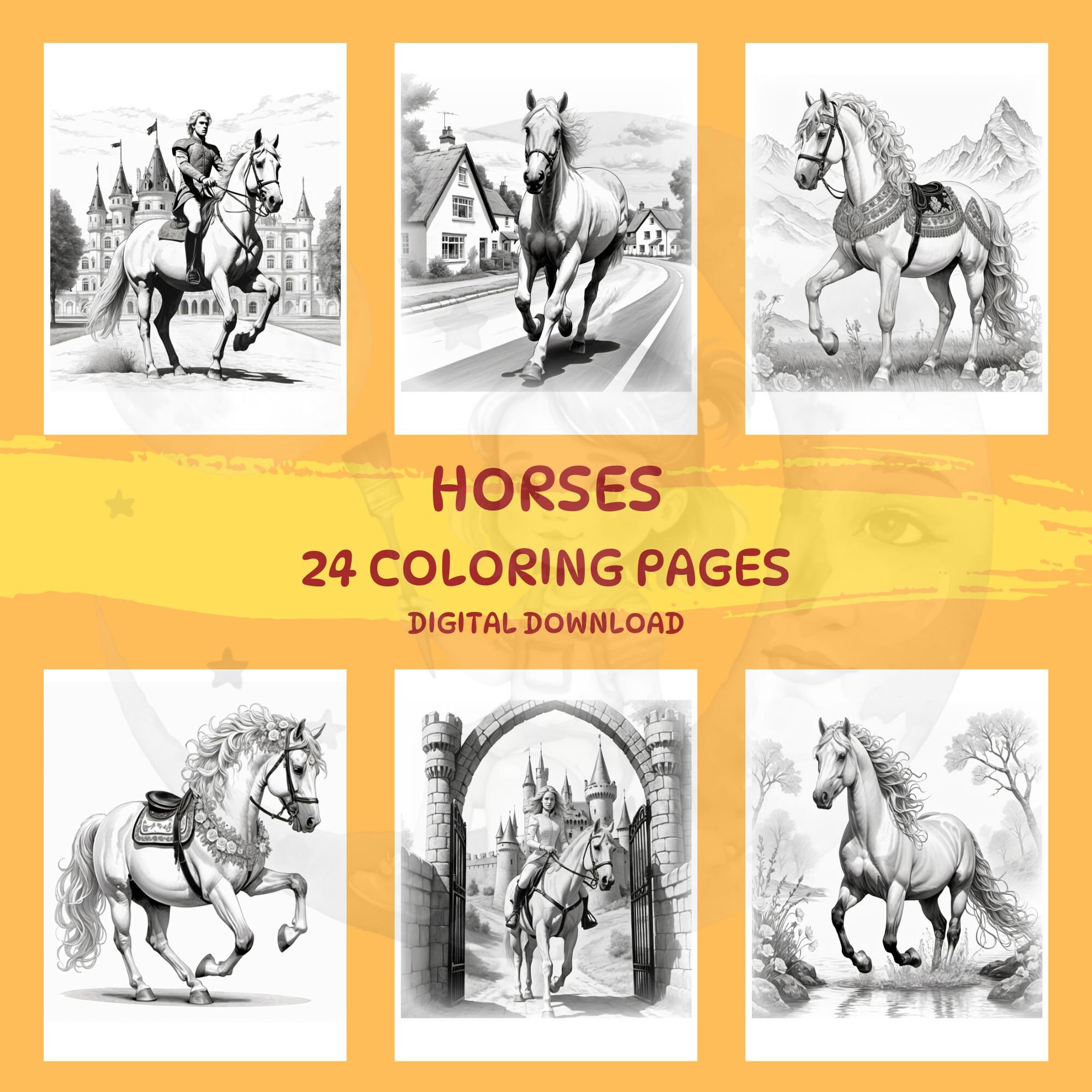 24 Horse Coloring Pages for Adults,horse Coloring Bundle,printable ...