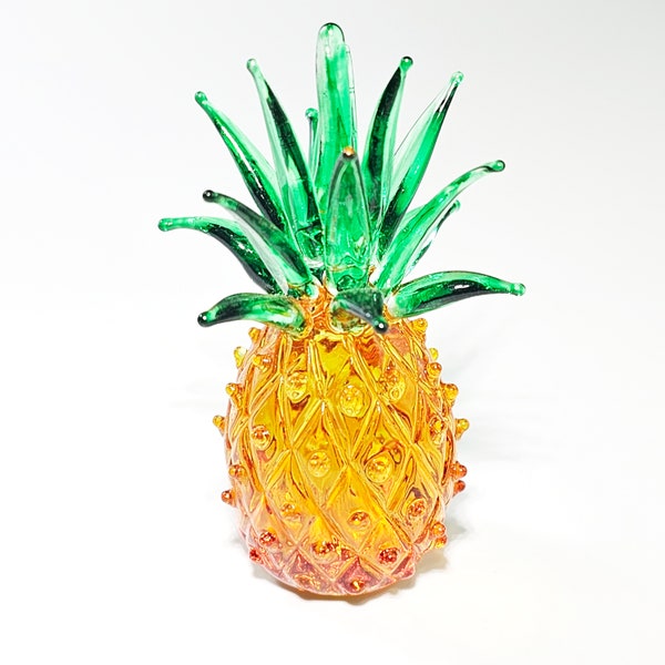 3-Zoll-Ananas-Kunst geblasene Glasfigur: Dekorative gelb grün orange Frucht Skulptur für Schlafzimmer Dekor Geschenke
