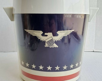 Vintage 1970's Red White Blue Eagle Thermo Serv West Bend Ice Bucket Cooler Chiller