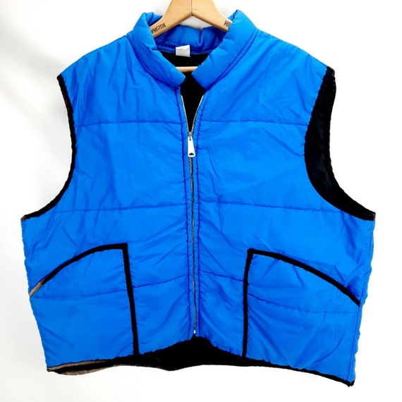 Vintage 80's Blue Quilted Puffer Ski Vest USA Qua… - image 1