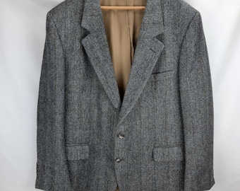 Vintage Bill Blass Black Herringbone Tweed Sport Coat Wool by Simpson Fairbairn  NO SIZE TAG