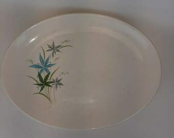 Vintage MCM Cool Color Lilies Lily Flower Oval Platter Serving Dish by Lotus China