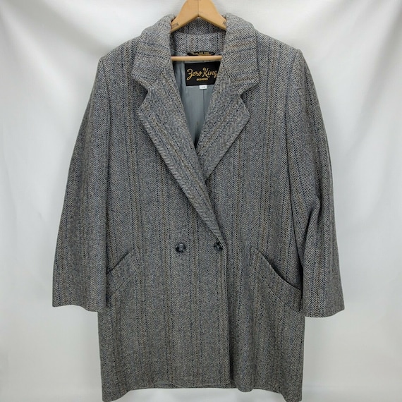 Vintage 80's  Blue & Gray Herringbone Tweed Wool B