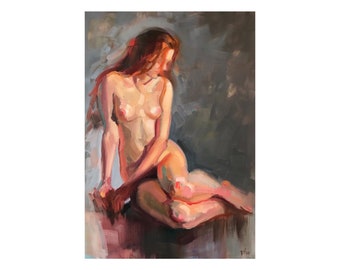 Female Nude Sitting Figure Original Painting Modern Painting Beautiful Girl