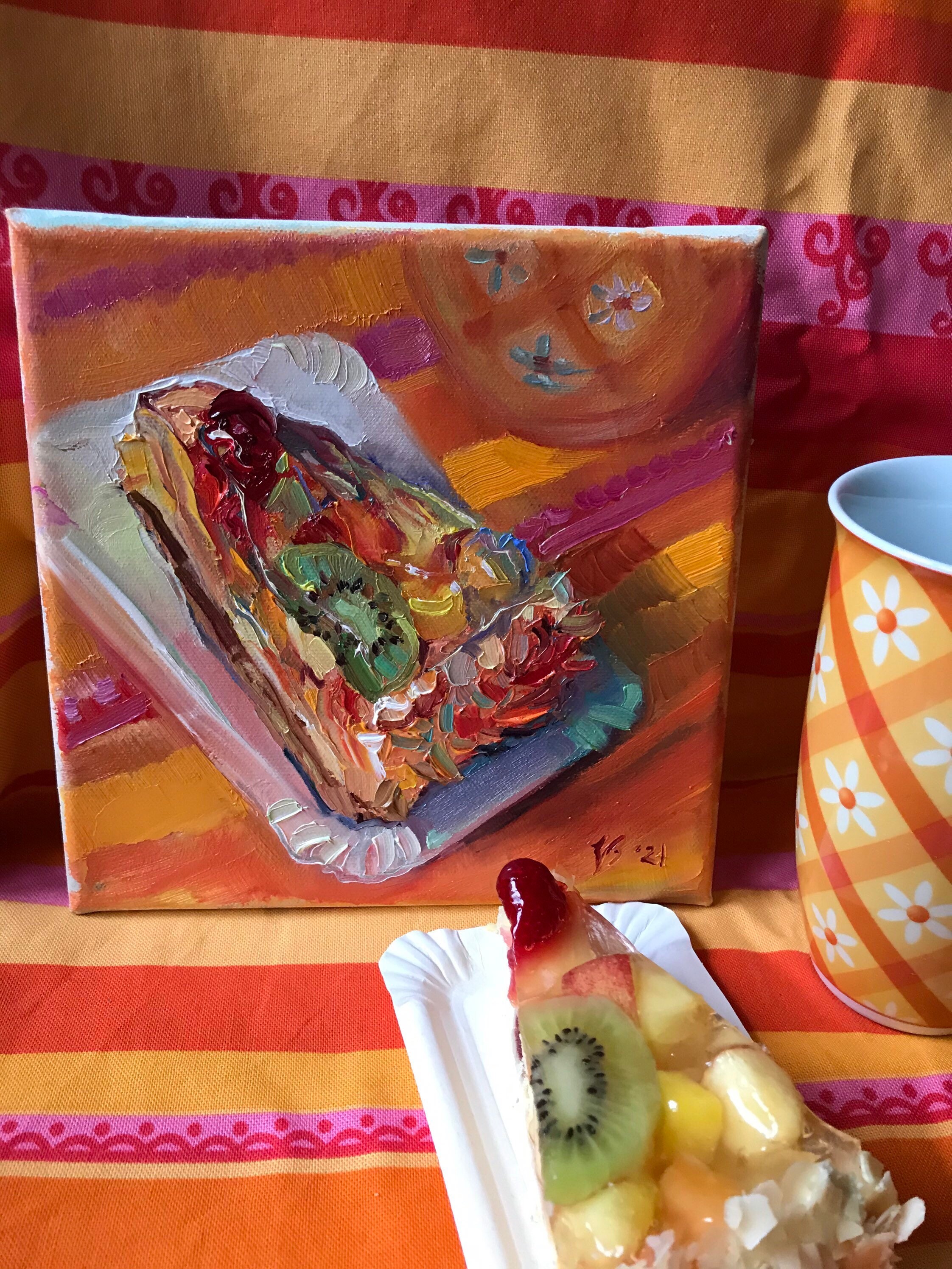 Obstkuchen Tortenstück Kuchen Malerei Original Gemälde | Etsy