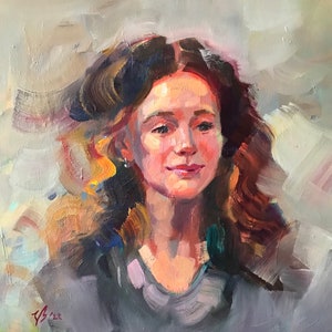 女性の絵画、少女の肖像画、抽象的な女性の顔、オリジナルの絵画、油絵