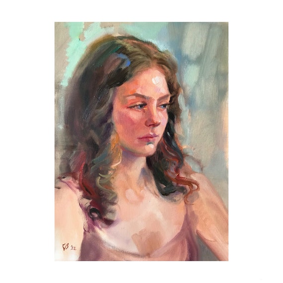 女性の絵画、少女の肖像画、抽象的な女性の顔、オリジナルの絵画、油絵