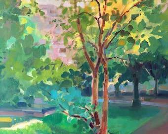 絵画　風景画　油絵　M8  夏の庭 絵画 風景画 油絵 M8 夏の庭