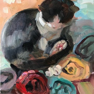 Portrait de chat, peinture animalière, peinture originale art classique, décoration murale, idée cadeau peinture à l'huile pour animaux de compagnie, image encadrée décoration beaux-arts