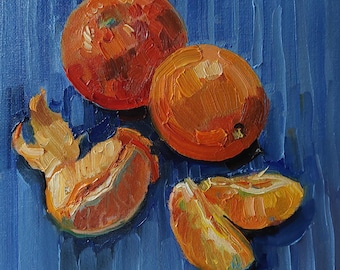 Still life with tangerines, original painting, fruit, tropical fruit, oil painting, for kitchen, artwork, unique, realistic painting