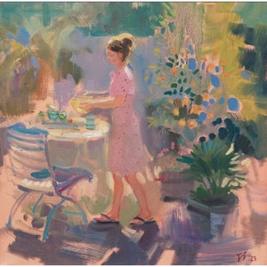 Summer Garden Oil Painting Artwork Original Painting Figurative Painting Woman Nature Impressionist Picture