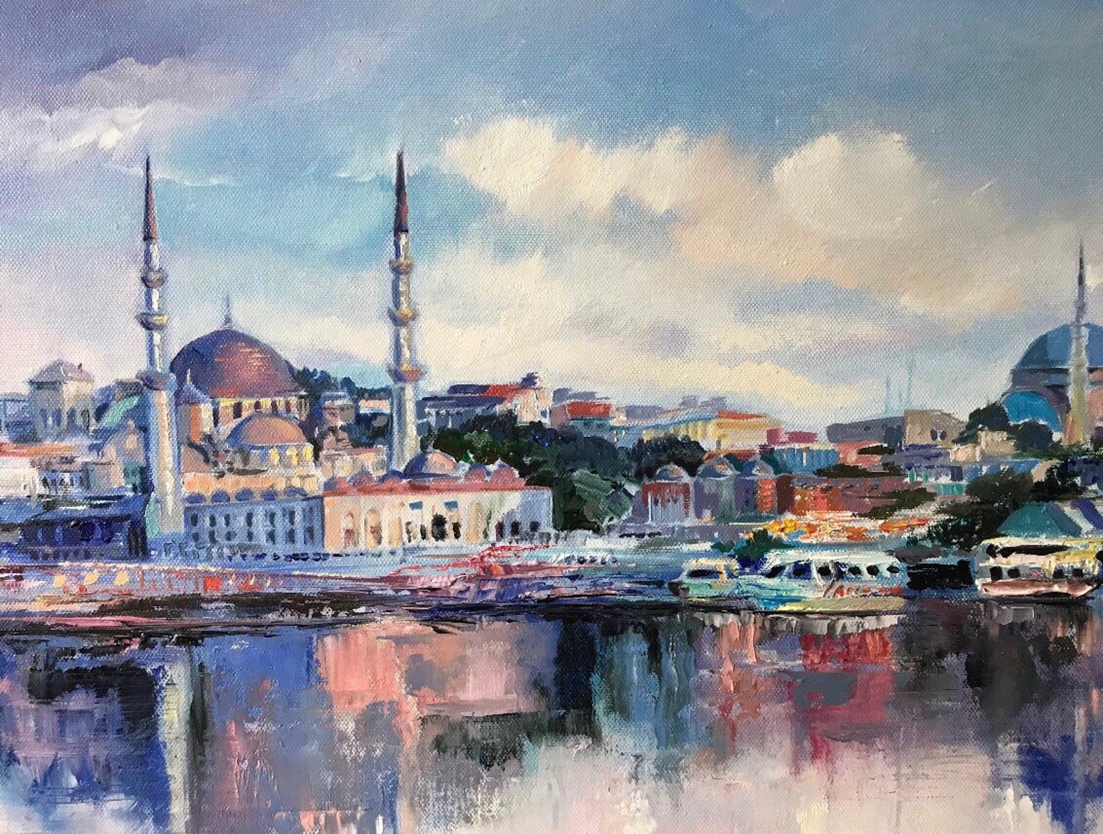 Istanbul Painting Original Realistic Painting Urban Landscape Etsy
