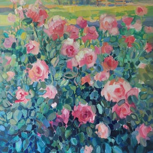 Flower painting original painting rose garden impressionist painting artwork unique oil painting wall decor