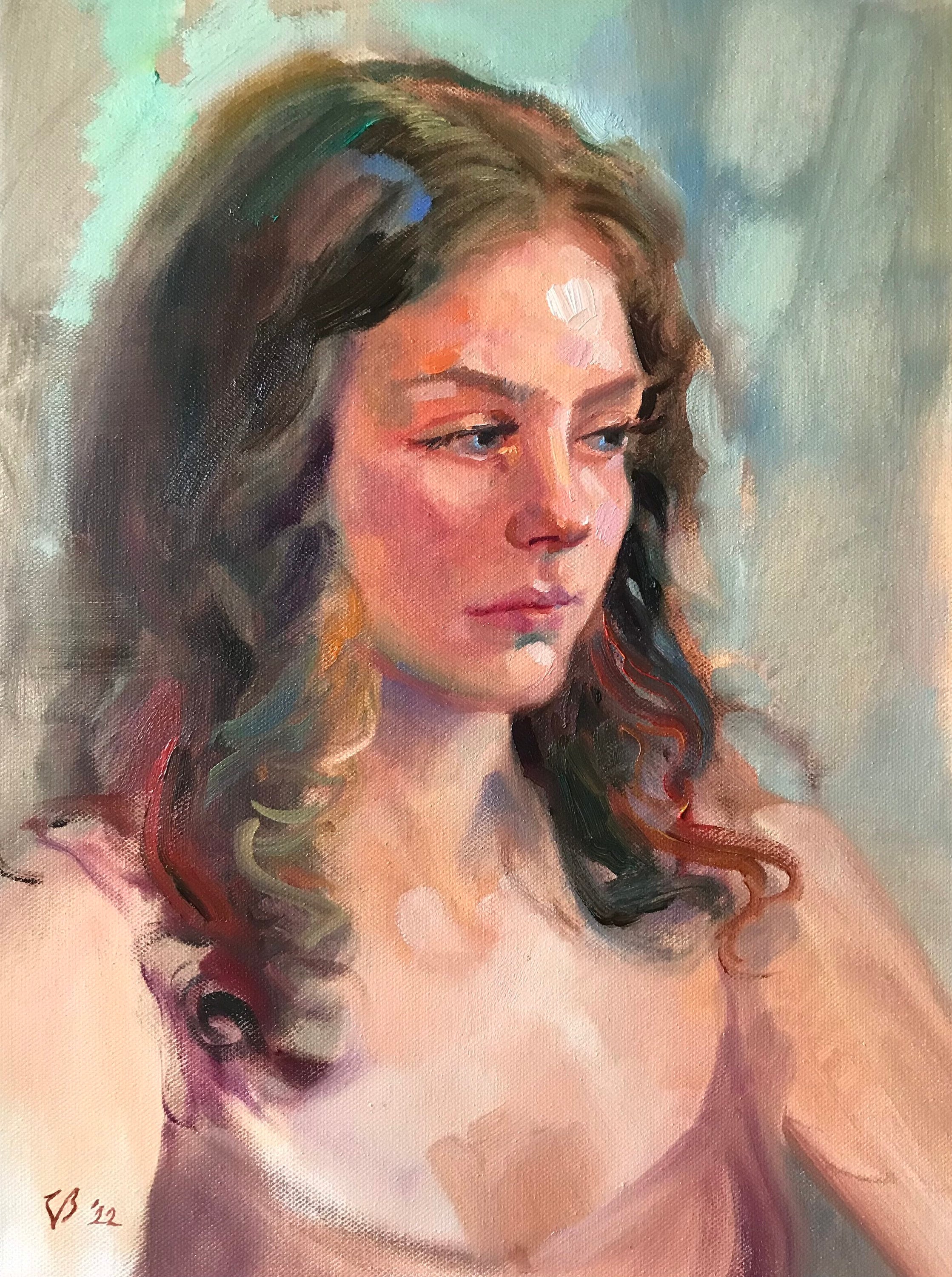 女性の絵画、少女の肖像画、抽象的な女性の顔、オリジナルの絵画、油絵