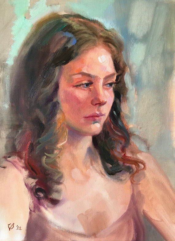 女性の絵画、少女の肖像画、抽象的な女性の顔、オリジナルの絵画、油絵