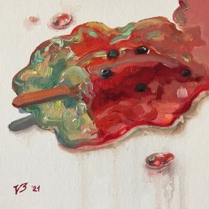 Crème glacée fondue Dessert Pastèque Peinture à l'huile Peinture originale Peinture réaliste Œuvre d'art moderne Beaux-arts Décoration murale pour salle à manger