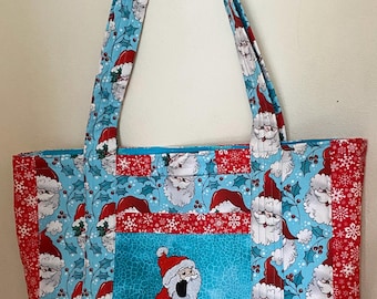 Adorable Christmas Santa Themed Tote Bag or Gift Bag