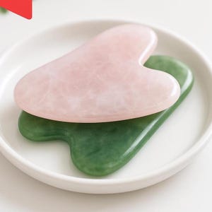 Rose Quartz & Jade Gua Sha Tool – 20 % OFF • Free Shipping | Lifetime Replacement | Facial Massage Plate
