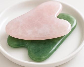 Rose Quartz & Jade Gua Sha Tool – 20 % OFF • Free Shipping | Lifetime Replacement | Facial Massage Plate