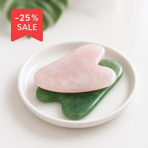Rose Quartz & Jade Gua Sha Tool – 25 % OFF • Free Shipping | Lifetime Replacement | Facial Massage Plate