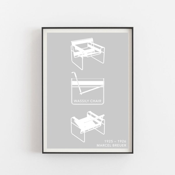 Affiche Marcel Breuer, chaise Breuer Wassily, affiche Bauhaus, design milieu du siècle, affiche du milieu du siècle, meubles du milieu du siècle, affiche de la chaise Wassily