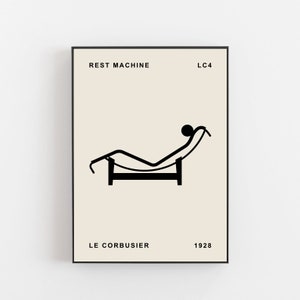 Le Corbusier poster, LC4 chair poster, Bauhaus poster, midcentury poster, midcentury furniture, Ron champ, Villa Savoye, architecture poster