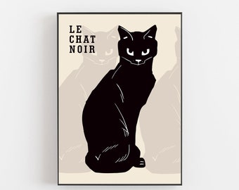 Le Chat Noir poster, Vintage black cat poster, Le chat noir print, Black cat print, Paris print, Paris poster, French movie poster, Revue