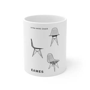 Vitra wire chair mug, Bauhaus present, Bauhaus gift, Eames print, designer mug, architecture mug, Bauhaus gift, minimalist Ceramic Mug 11oz