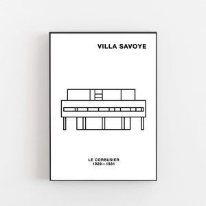 Le Corbusier Villa Savoye poster, Le Corbusier poster, Villa Savoye print, Villa Savoye, Mies van der Rohe, Le Corbusier Ronchamp