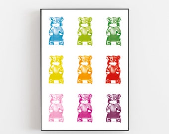 Gummy bear art poster, Gummy bear print, Gummy bear gift, Gummy bear poster, Gummy bear candy art, Candy wall art, Candy home decor print