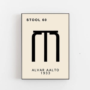 Alvar Aalto chair poster, Aalto Stool 60 poster, Alvar Aalto chair poster midcentury design, Armchair 41 Paimio print, De Stijl, Bauhaus era