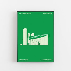 Cartel de Le Corbusier Ronchamp, cartel de Le Corbusier, cartel vintage de arquitectura, Villa Savoye, Mies van der Rohe, Le Corbusier Ronchamp