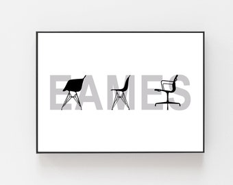 Eames chair poster, Bauhaus poster, Charles Ray Eames, Vitra chair, design poster, midcentury poster, Eames poster, Eames bird, eames print