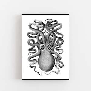 Octopus art poster, Vintage Sea food poster, Sea food print, Octopus poster, Cooking print, Restaurant poster, Restaurant vintage print