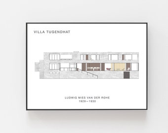 Architecture poster, Vila Tugendhat, villa Tugendhat, Bauhaus poster, Ludwig Mies van der Rohe, minimalist design poster, architecture print