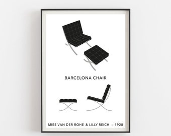 Barcelona chair poster, Mies van der Rohe poster, Ludwig Mies van der Rohe, Barcelona chair, Barcelona pavilion Mies van der Rohe poster