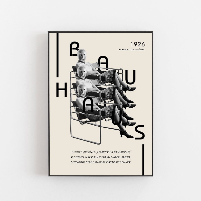 Ise Gropius, Oscar Schlemmer mask, design poster, Walter Gropius, Architecture vintage poster, wassily chair poster, Breuer Wassily chair image 1