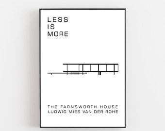 Farnsworth house poster, Ludwig Mies van der Rohe poster, Bauhaus poster, design poster, Chicago poster, Mies van der Rohe