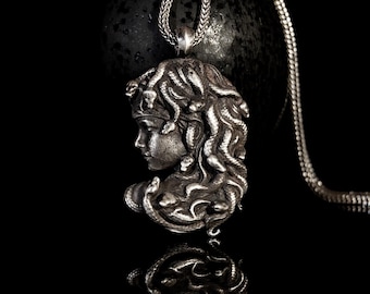 Oxidized Sterling Silver Medusa Pendant: Ancient Greek Necklace