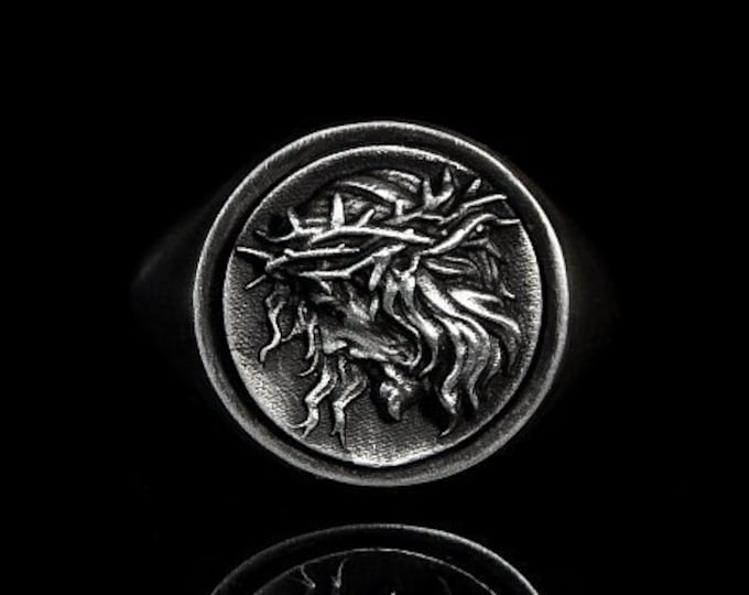 Handmade  Jesus Christ Silver Ring Sterling Silver 925 Religious Band Ring Religious Ring Jesus Signet Ring