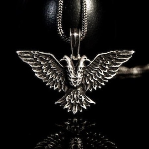 Double Headed Eagle Silver Handmade Necklace Men Sterling Silver Byzantine Pendant AEK Fc Athens  Byzantine Empire Emblem Imperial