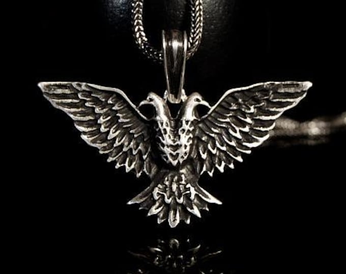 Double Headed Eagle Silver Handmade Necklace Men Sterling Silver Byzantine Pendant AEK Fc Athens  Byzantine Empire Emblem Imperial